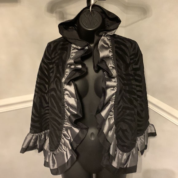 Grace Chuang Black Zebra Striped Ruffle Jacket Size XS - Picture 6 of 16